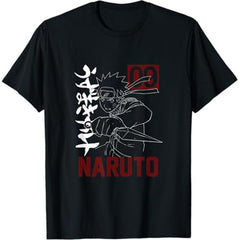 Narutos T-Shirt for Men - Anime Graphic with Kunai Kanji Design - Black, Short Sleeve