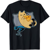 Nerdy Pizza Eating Gamer Cat Game Paused T-Shirt