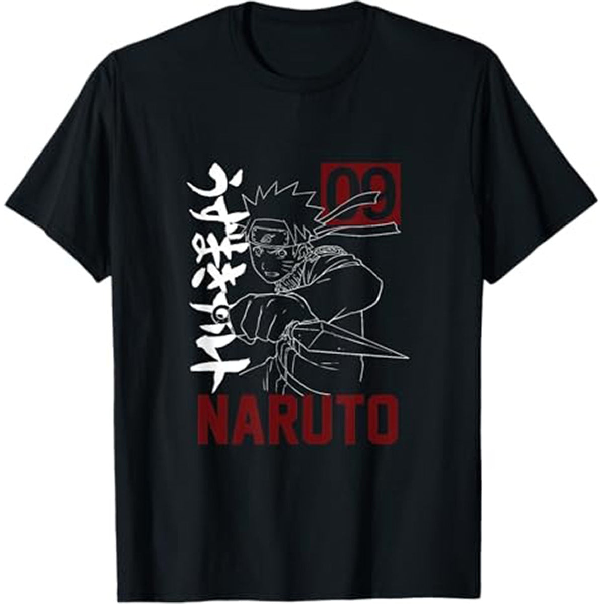 Narutos T-Shirt for Men - Anime Graphic with Kunai Kanji Design - Black, Short Sleeve